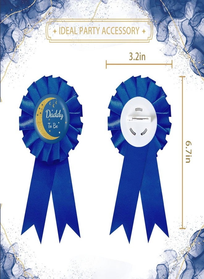 SUPERLUBY Star and Moon Mom to Be Tinplate Badge Pin, Moon Daddy to Be Pin, Twinkle Little Star Gender Reveal Button for New Parents, Blue Rosette Mom to Be Award Ribbon, Over The Moon Baby Shower Party Favors - Image 2